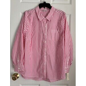ON 34 TH WOMEN'S TOPS STRIPED PINK/WHITE BUTTON DOWN LONG SLEEVE COLLARED COTTON